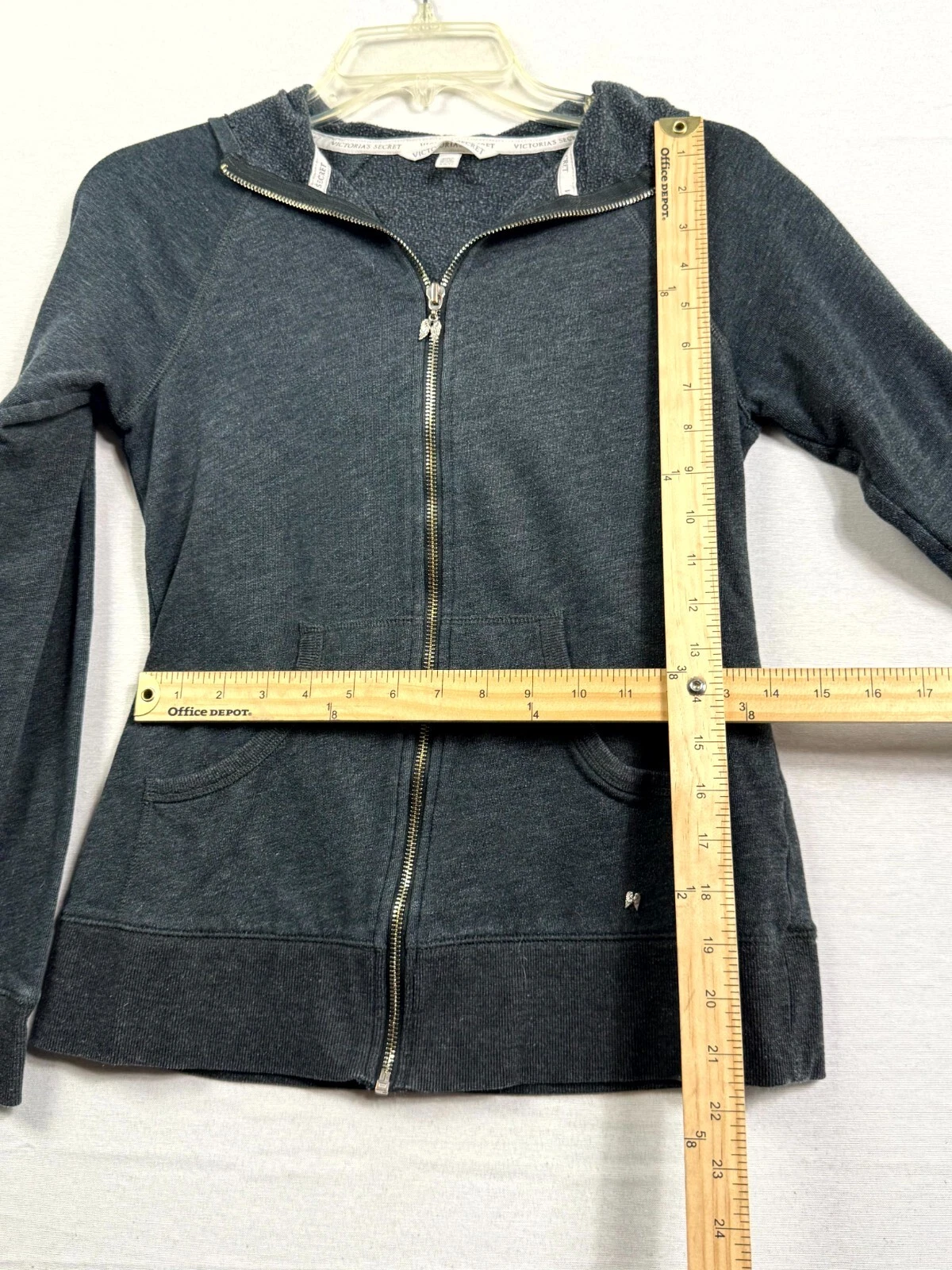 UNDERCOVER Victoria's Secret felpa con cappuccio donna XS grigio cuore paillettes manica lunga tasca zip intera