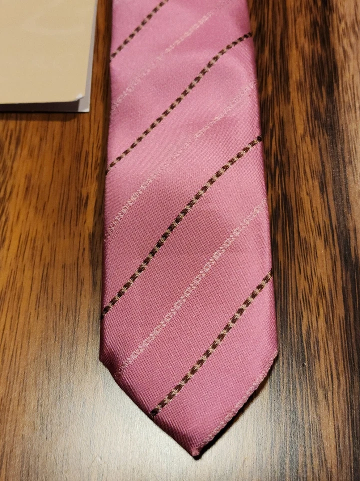 Y&G мужской розовый полосатый галстук 100% шелк новый с Ярлыками - Изображение 2 из 4