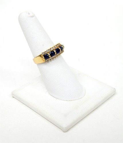 DNJ Signed 14k Yellow Gold Ring w Blue Sapphires & 1/3cttw White Diamonds