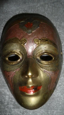 alte Messing Maske venezianischer Stil Venedig Karneval mit Emai Handarbeit  - Bild 1 von 4