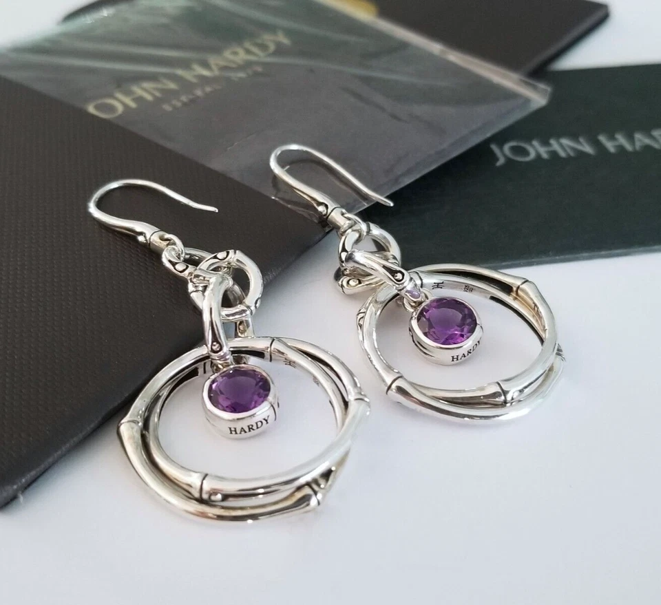 JOHN HARDY - RARO - Pendientes colgantes de bambú amatista púrpura - ¡Prístinos! $595 Foto 4 de 4