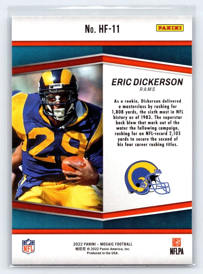 ERIC DICKERSON 2022 Panini Mosaic Holofame Insert Parallel Card #HF 11 Rams - Image 2 of 2