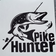 1x Pike Hunter Fishing Vinyl Sticker Decal Bumper Window Car 5.5x4.5inch Black