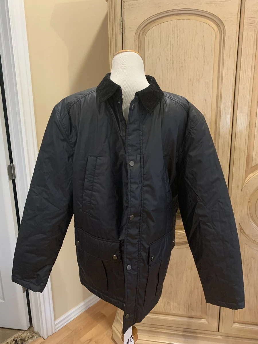 Zara Man Corduroy Collar Full Zip Jacket Navy Men s Size L NWT