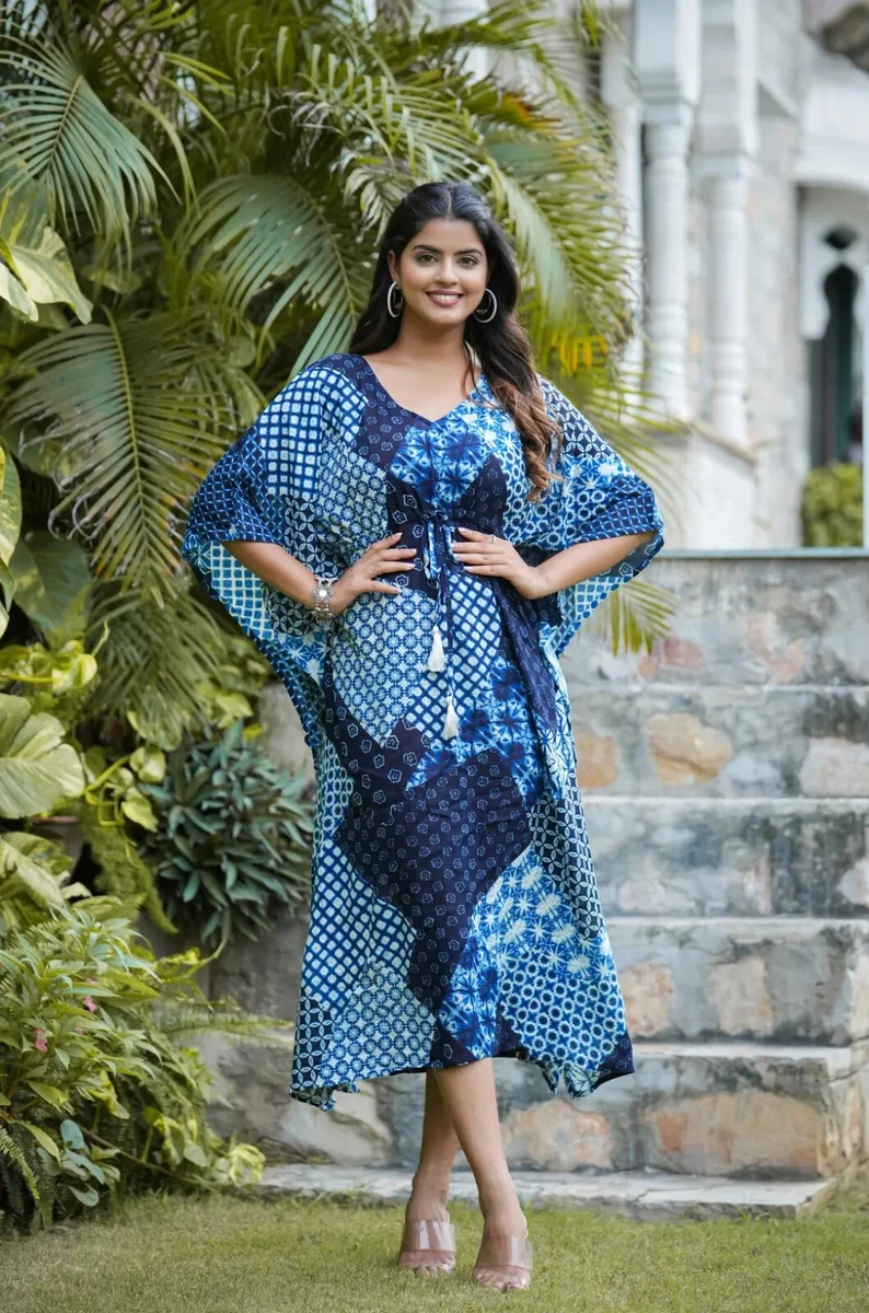 Indian Women Rayon Patch Print Kaftan Anarkali Kurta Kurti Style