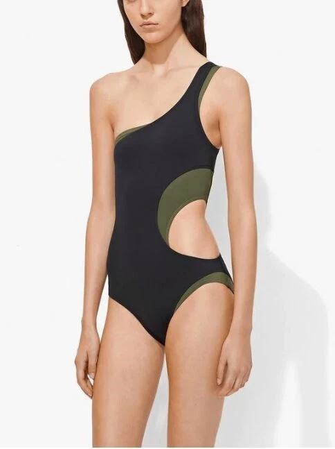 Traje Proenza Schouler 150750 en capas de un hombro negro/fatiga talla XS Foto 2 de 3