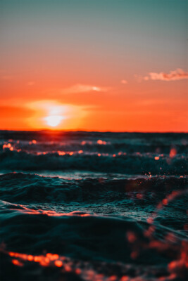 Magical Sunset Over Waved Water Surface Art Wall Decor - POSTER 20x30