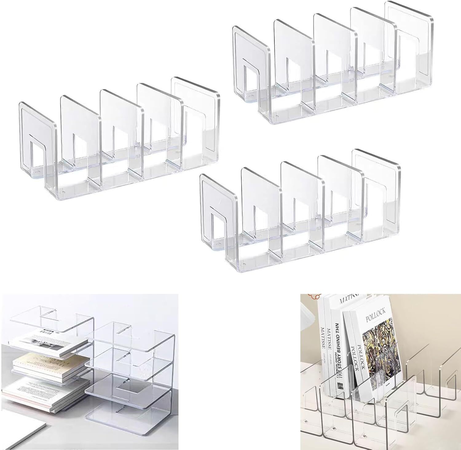 Clear Acrylic Desk File Sorter Sturdy Vertical Desktop File Organizer Purse H...-image