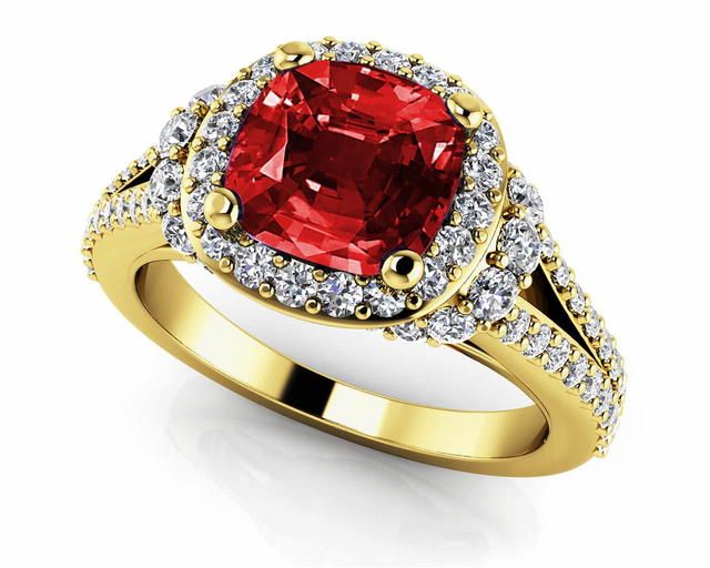 1.90ctw Cushion Cut Halo Ruby and Diamond Designer Ring-14K Gold | eBay