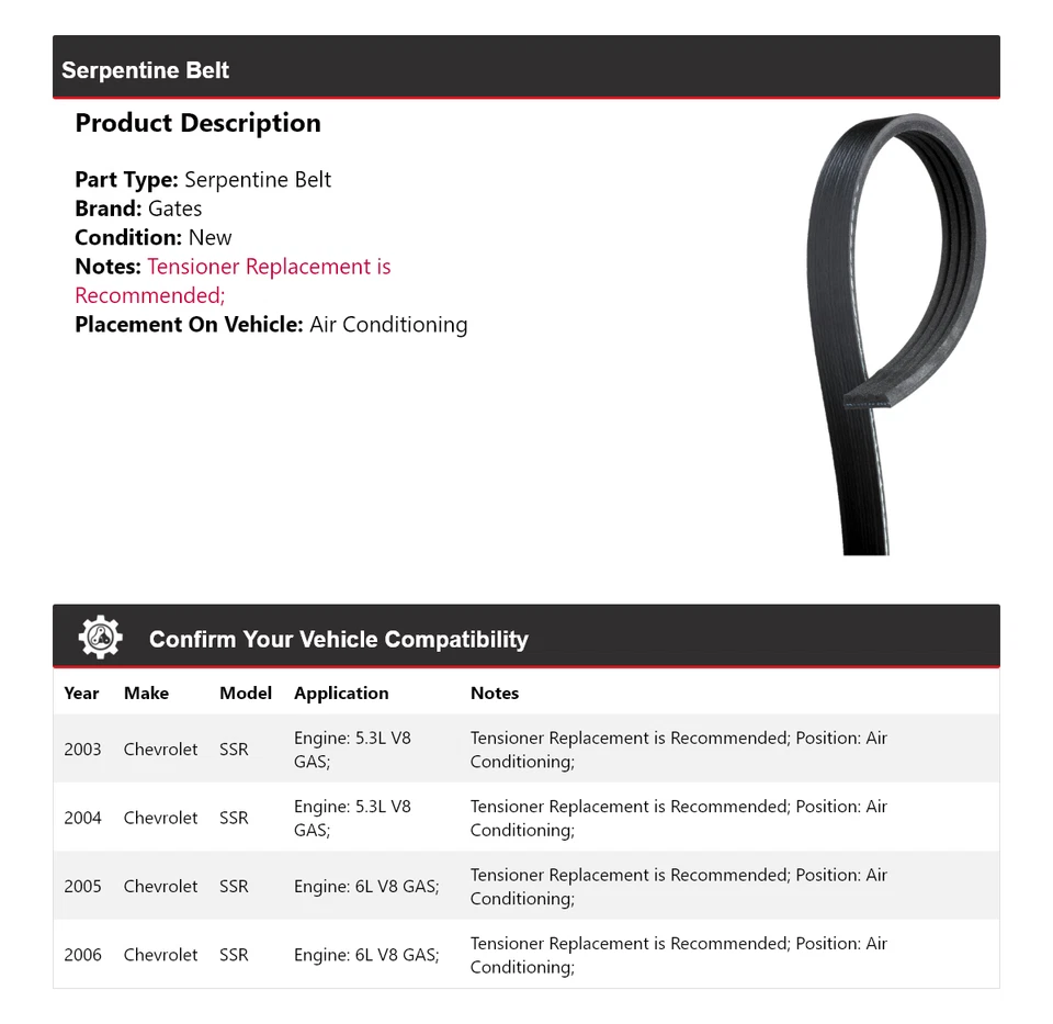 For 2003-2006 Chevrolet SSR Serpentine Belt For AC Gates 2004 2005 - Image 2 of 4