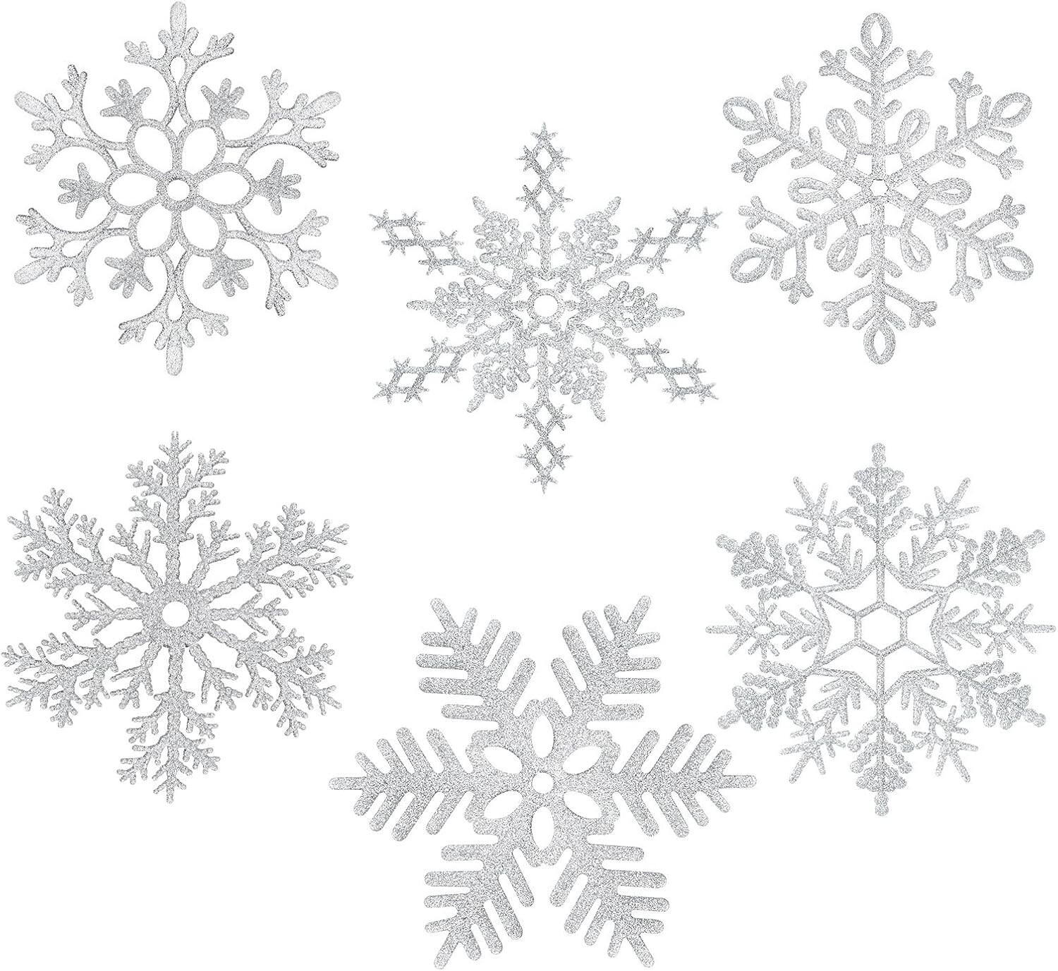 12 inches Large Snowflakes Ornaments 6 Pack Big Plastic Glitter Silver New