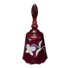 Campana de vidrio pintada a mano floral roja rubí Fenton Art firmada por T. Watson