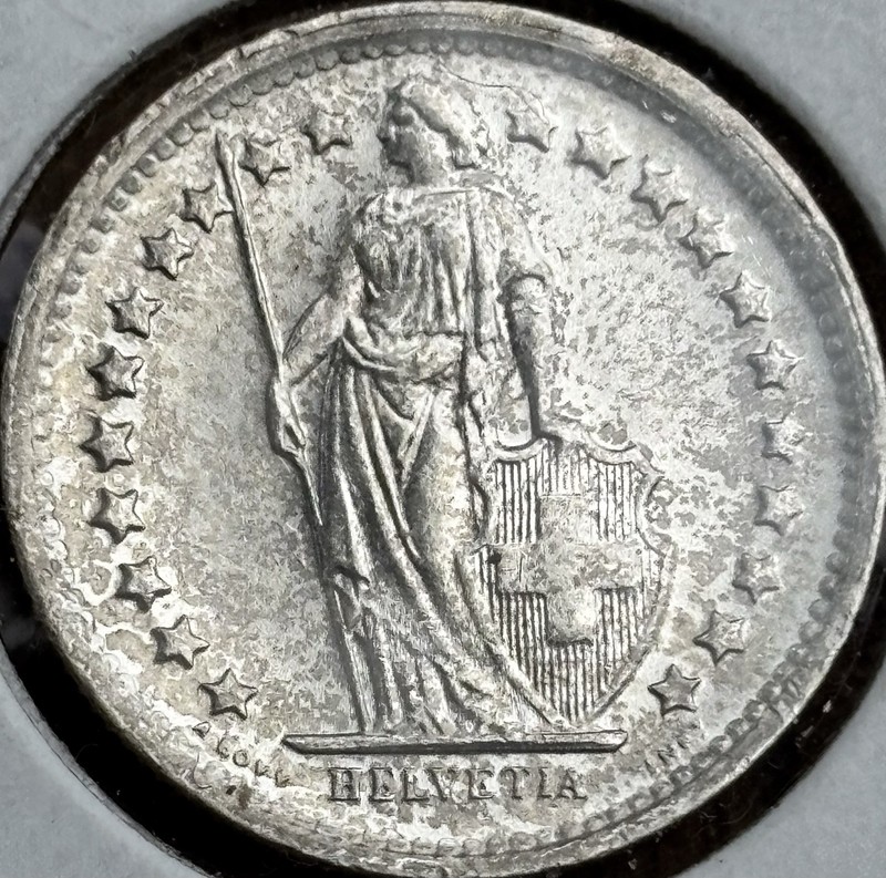 Switzerland 1/2 Franc Silver Coin 1965 KM#23 .835 Helvetia B mintmark