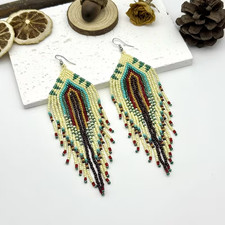 Tribal Earrings Native Large Boho American Seed Beads Handmade Earring