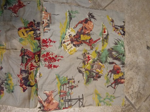 1930's Lot Of 3 16x15 Inch Wild West Cowboy Fabric Samples Washfast Colors - Picture 3 of 5