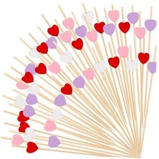 200Pcs Heart-Shaped Bamboo Cocktail Picks,Red Pink Purple and White Heart
