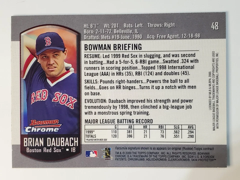 2000 Bowman Chrome #48 Brian Daubach ~ Boston Red Sox - Image 2 of 2