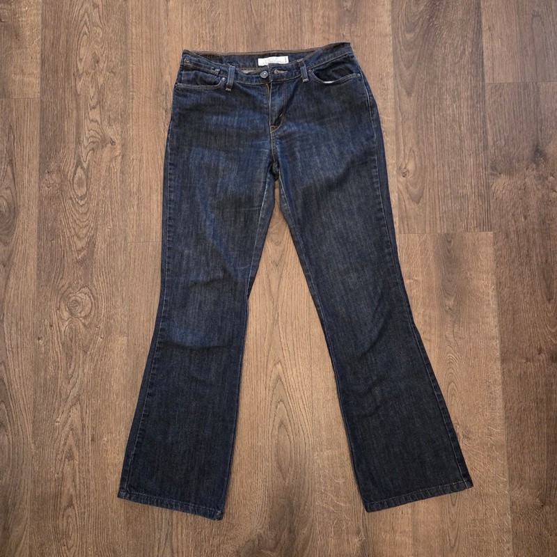 Levi's Bootcut Mid Rise Dark Blue Stretch Denim Jeans Women Button Zip Pockets