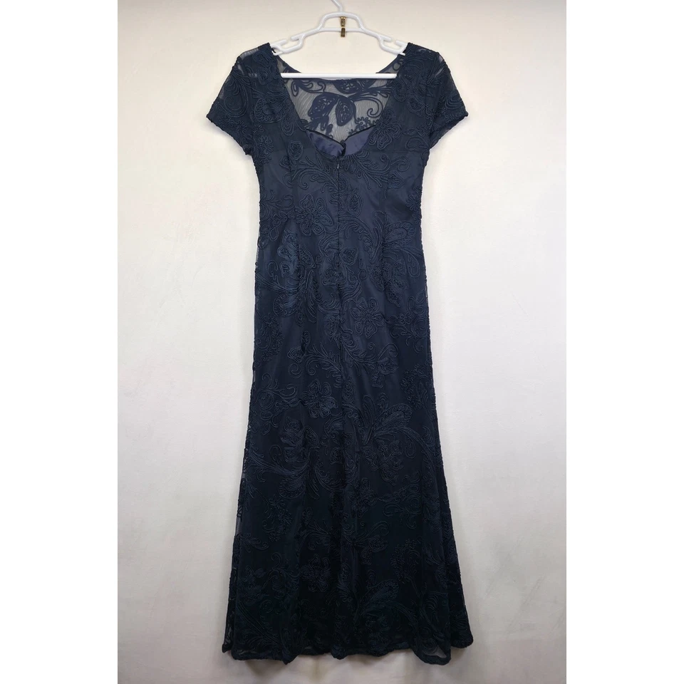 JS Collections Maxi Dress Womens 12 Blue Floral Lace Overlay Evening Formal Gown - Image 3 of 4