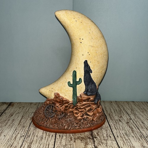 Vintage Moon Lamp W/ Wolf southwestern (Lite Not Included) 9”x6 1/4”