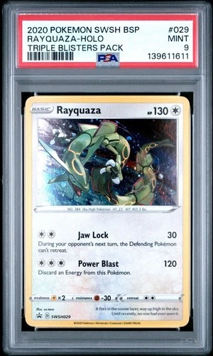 2020 POKEMON SWSH BLACK STAR PROMO TRIPLE BLISTERS PACK #029 RAYQUAZA-HOLO PSA 9