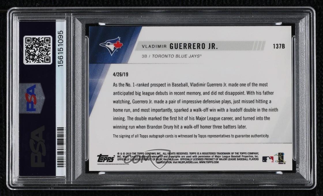 2019 Topps Now Blue 28/49 Vladimir Guerrero Jr PSA 10 GEM MT Rookie Auto RC view 2