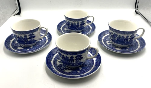 Johnson Bros. Willow 4 Cups & Saucers Made In England