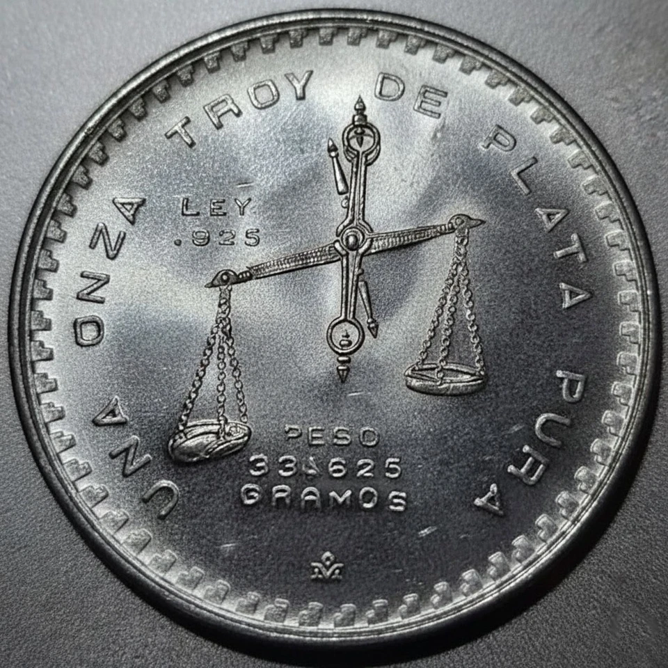 MESSICO 1 ONCIA OZ 1979 CIFRA 9 RIBATTUTA ARGENTO SILVER PURO 999 MOLTO RARA - Immagine 3 di 4