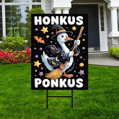 Honkus Ponkus Halloween Yard Sign Goose in Witch Costume Funny Outdoor Décor
