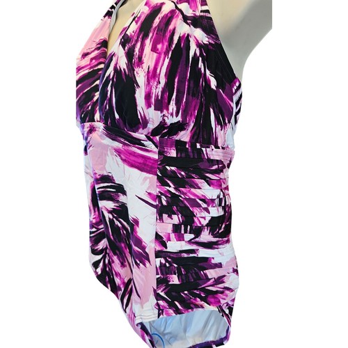 NWT Calvin klein purple tropical 12 M 39 halter one piece padded bathing suit - Picture 3 of 12