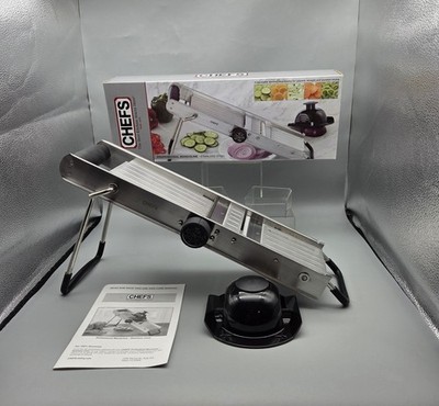 CHEFS Catalog Professional Mandoline Stainless Steel Heavy Duty Rubber Grips HTF