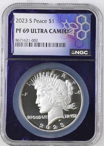 2023 S PEACE SILVER DOLLAR PURPLE CORE NGC PF69 ULTRA CAMEO TRADER BEA