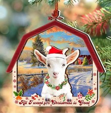 Wooden - 2 Layered Christmas Decor - Funny Goat Gifts for Women  Goat Ornament
