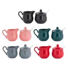 Ceramic Sugar and Creamer Set Coffee Serving Set Sugar Bowl with Lid and Spoon