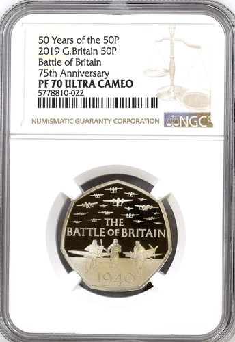 2019 50p Battle Britain 75th Anniversary Fifty Pence Proof NGC PF70