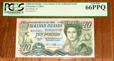 2011 Falkland Islands British Administration 10 Pounds P#18 PCGS 66EPQ UNC NOTE