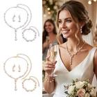 4Pcs Bridal Pearl Jewelry Set Crystal Necklace Bracelet Earrings Women Wedding