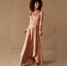 NWT BHLDN Maxi Dress Size 4 Pink Tan Sleeveless Draped Espen Satin Formal Gown