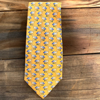 Paul Frederick Floral Silk Tie Mens Necktie Yellow 4'' x 59'' Hand Tailored USA
