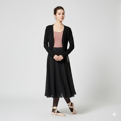 Black Cropped Open Front Cardigan Ribbed Knit Shrug Balletcore Minimalist S NWT
