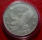 1981 Sunshine Eagle Art Round by Sunshine Mining 1 Troy oz.999 Fine Silver