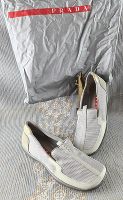 PRADA Women's Shoes Loafers Ballet Flats - Gray, Silver, Gold - Size 36.5