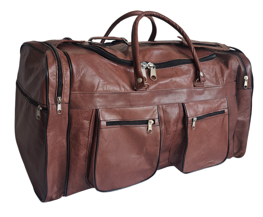 Bolsa de Viaje de Cuero Genuino Marrón 52x28 Gym Duffle Weekender