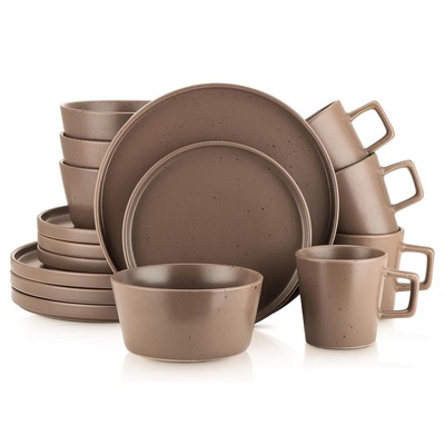 Stone Lain Celina Stoneware 16 Piece Dinnerware Set, Service for 4, Brown Matte