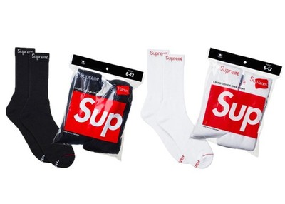 SUPREME SOCKS/ HANES BLACK WHITE / TWO PAIRS  / AUTHENTIC/ NEW