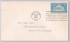 New York, NY Columbia Univ. 17541954 First Day of Issue cover, FDC 1954