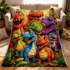 Cute Smiling Dinosaurs HD Digital Print Flannel 2C Soft Funny Throw Blanket HO T