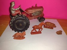 Vintage 1960's Rubber Auburn Farm Toy Tractor and Dog, Pigs and Colt