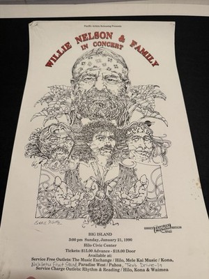 Willie Nelson & Family Big Island Hawaii Concert Poster 1990 Hilo 11x17 Rare