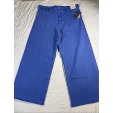 High Rise Sailor Wide-Leg Ankle Length Denim NWT Vibrant Cobalt Blue Jeans 16